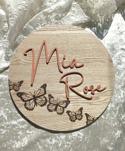 Hand Burnt Butterfly Name Plaques